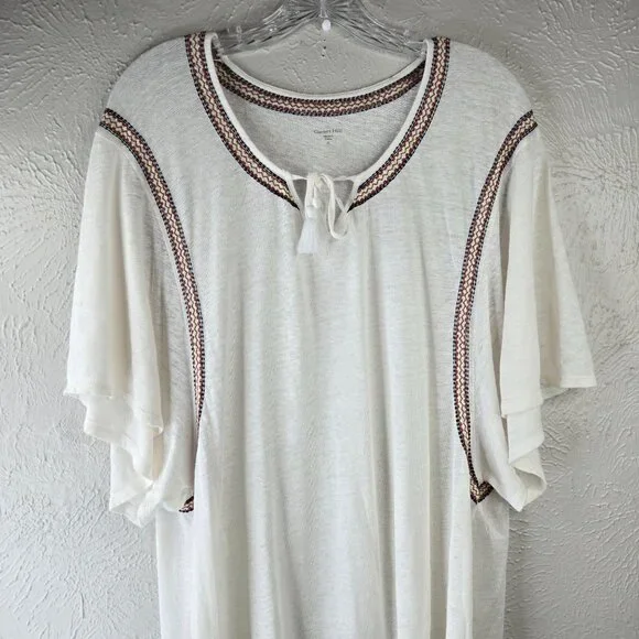 Garnet Hill Shift Sz Dress XL White Organic Linen Southwestern Boho Relaxed Fit - Picture 4 of 12